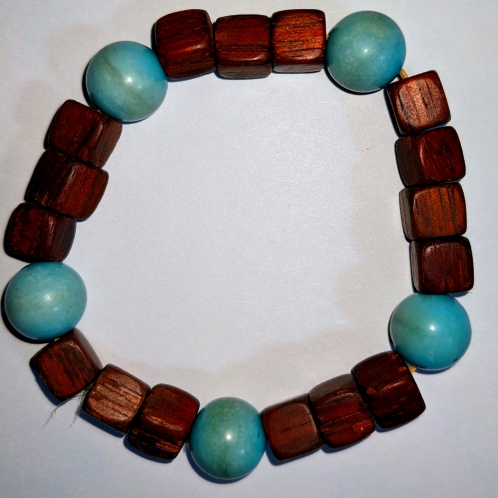 Colorful stone and wood beaded bracelet